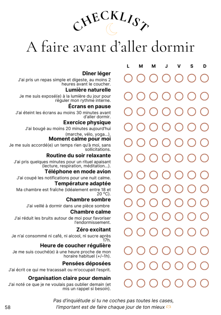 Guide Sommeil - Checklist avant de dormir